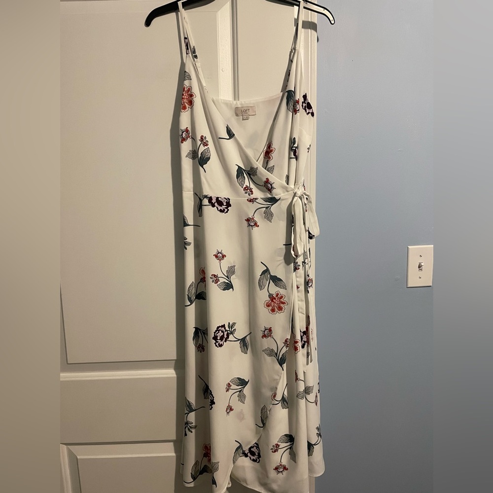 LOFT white/floral wrap dress